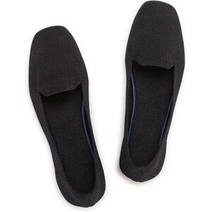 Frank Mully Flat Shoes Women Black Knitted Fabric Square Toe Slip Loafer Shoes